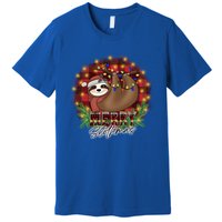 Red Buffalo Plaid Merry Slothmas Tangled Christmas Lights Gift Premium T-Shirt