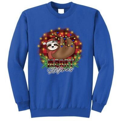 Red Buffalo Plaid Merry Slothmas Tangled Christmas Lights Gift Tall Sweatshirt