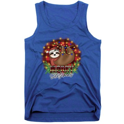 Red Buffalo Plaid Merry Slothmas Tangled Christmas Lights Gift Tank Top