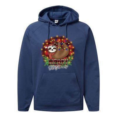 Red Buffalo Plaid Merry Slothmas Tangled Christmas Lights Gift Performance Fleece Hoodie