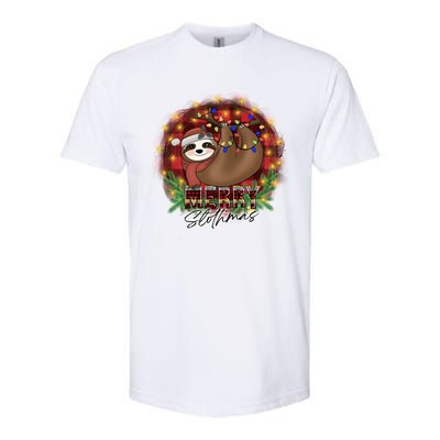 Red Buffalo Plaid Merry Slothmas Tangled Christmas Lights Gift Softstyle CVC T-Shirt