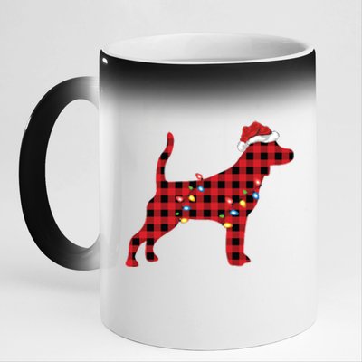 Red Buffalo Plaid Santa Hat Beagle Dog Christmas Pajama Sweatshirt 11oz Black Color Changing Mug