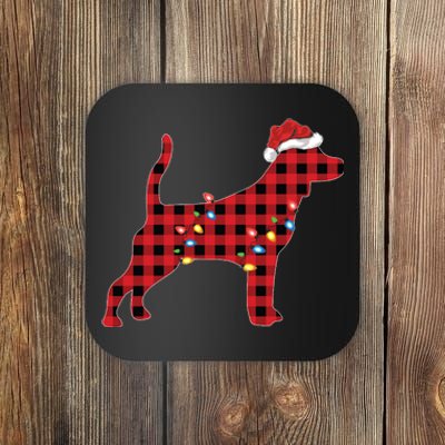 Red Buffalo Plaid Santa Hat Beagle Dog Christmas Pajama Sweatshirt Coaster