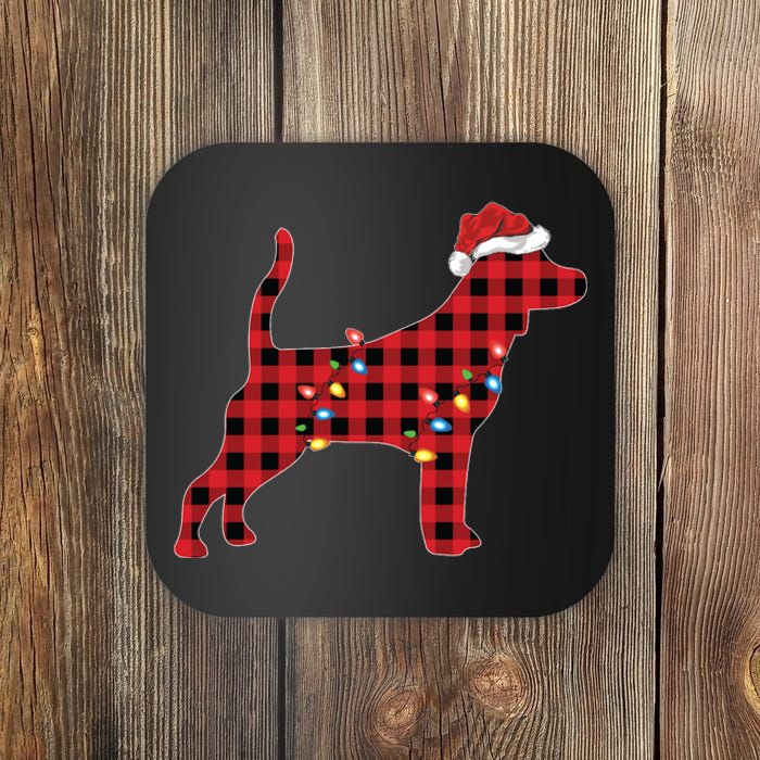 Red Buffalo Plaid Santa Hat Beagle Dog Christmas Pajama Sweatshirt Coaster