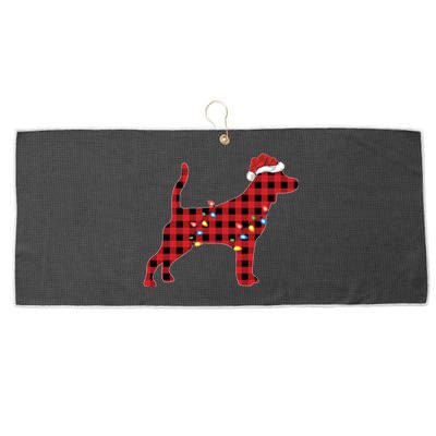 Red Buffalo Plaid Santa Hat Beagle Dog Christmas Pajama Sweatshirt Large Microfiber Waffle Golf Towel