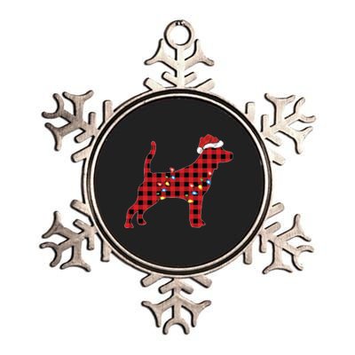 Red Buffalo Plaid Santa Hat Beagle Dog Christmas Pajama Sweatshirt Metallic Star Ornament