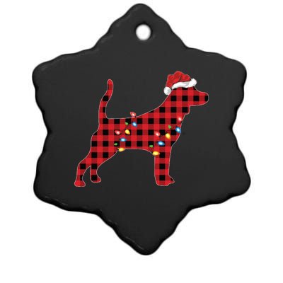 Red Buffalo Plaid Santa Hat Beagle Dog Christmas Pajama Sweatshirt Ceramic Star Ornament