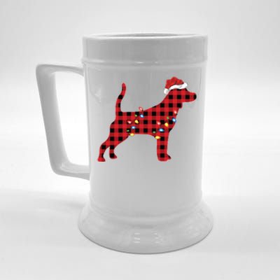 Red Buffalo Plaid Santa Hat Beagle Dog Christmas Pajama Sweatshirt Beer Stein