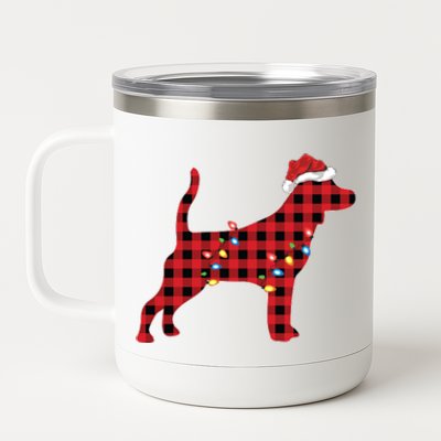 Red Buffalo Plaid Santa Hat Beagle Dog Christmas Pajama Sweatshirt 12 oz Stainless Steel Tumbler Cup