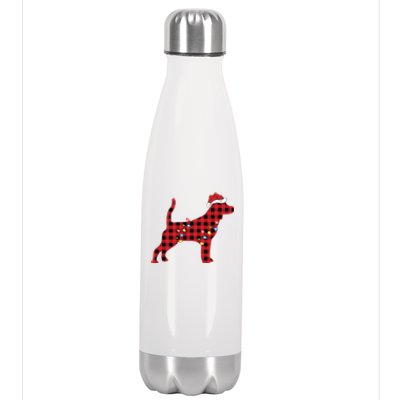 Red Buffalo Plaid Santa Hat Beagle Dog Christmas Pajama Sweatshirt Stainless Steel Insulated Water Bottle