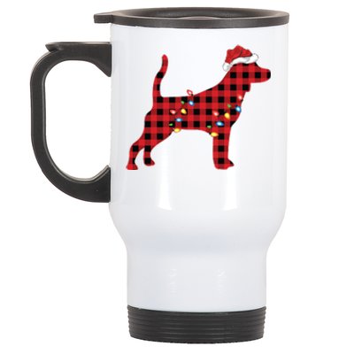 Red Buffalo Plaid Santa Hat Beagle Dog Christmas Pajama Sweatshirt Stainless Steel Travel Mug