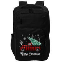 Red Buffalo Plaid Pickup Truck with Tree Merry Christmas Impact Tech Backpack