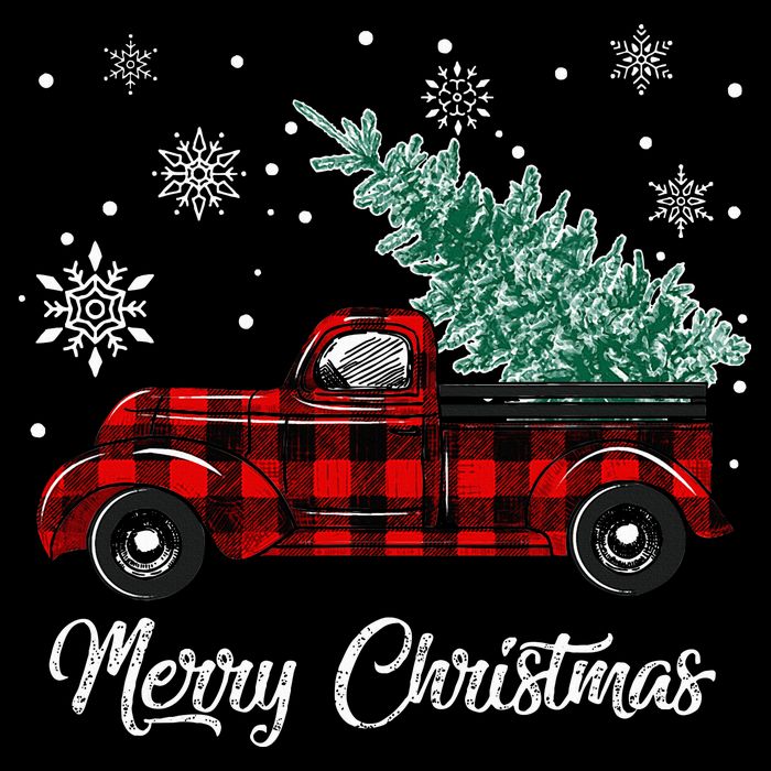 Red Buffalo Plaid Pickup Truck with Tree Merry Christmas Impact Tech Backpack