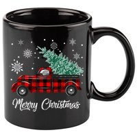 Red Buffalo Plaid Pickup Truck with Tree Merry Christmas 11oz C Handle Ceramic Mug