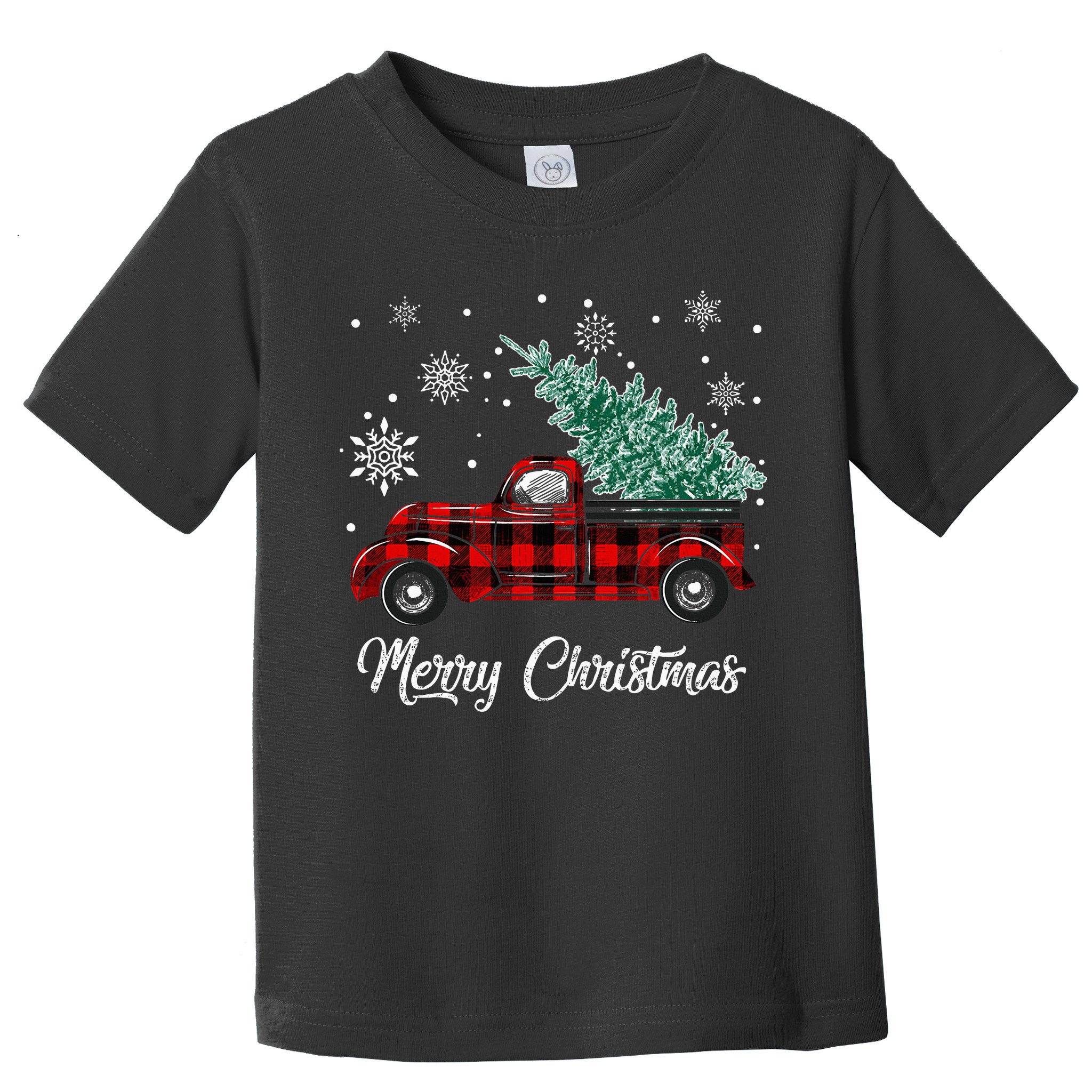 Red Buffalo Plaid Pickup Truck with Tree Merry Christmas Toddler T-Shirt