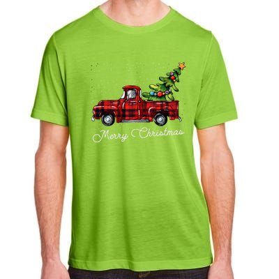 Red Buffalo Plaid Pickup Truck With Tree Merry Christmas Long Sleeve Adult ChromaSoft Performance T-Shirt