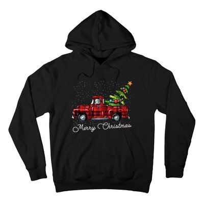 Red Buffalo Plaid Pickup Truck With Tree Merry Christmas Long Sleeve Hoodie