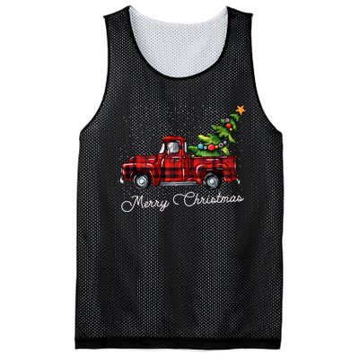 Red Buffalo Plaid Pickup Truck With Tree Merry Christmas Long Sleeve Mesh Reversible Basketball Jersey Tank