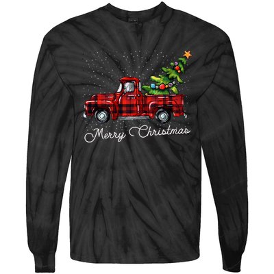 Red Buffalo Plaid Pickup Truck With Tree Merry Christmas Long Sleeve Tie-Dye Long Sleeve Shirt