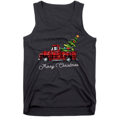 Red Buffalo Plaid Pickup Truck With Tree Merry Christmas Long Sleeve Tank Top