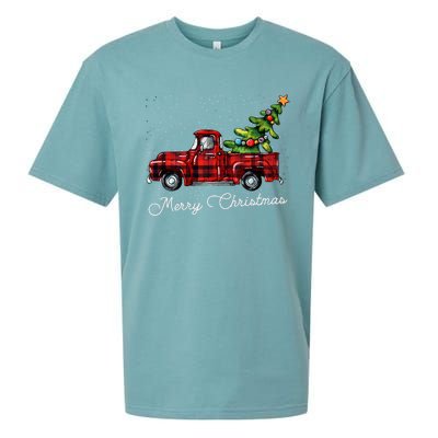 Red Buffalo Plaid Pickup Truck With Tree Merry Christmas Long Sleeve Sueded Cloud Jersey T-Shirt