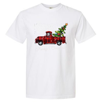 Red Buffalo Plaid Pickup Truck With Tree Merry Christmas Long Sleeve Garment-Dyed Heavyweight T-Shirt