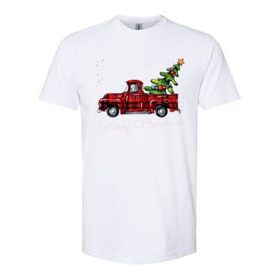 Red Buffalo Plaid Pickup Truck With Tree Merry Christmas Long Sleeve Softstyle CVC T-Shirt