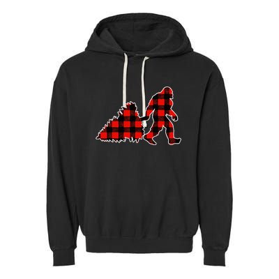 Red Buffalo Plaid Pajama Bigfoot Christmas Garment-Dyed Fleece Hoodie