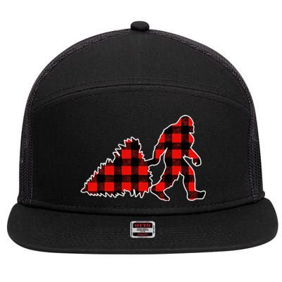 Red Buffalo Plaid Pajama Bigfoot Christmas 7 Panel Mesh Trucker Snapback Hat