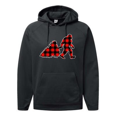 Red Buffalo Plaid Pajama Bigfoot Christmas Performance Fleece Hoodie