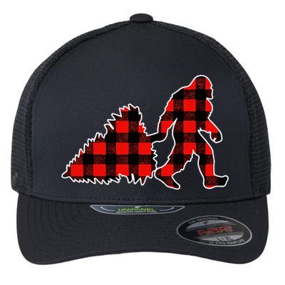 Red Buffalo Plaid Pajama Bigfoot Christmas Flexfit Unipanel Trucker Cap