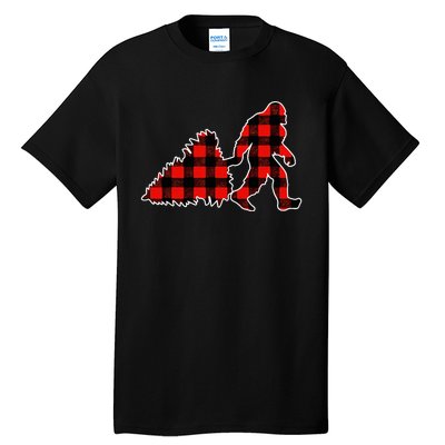 Red Buffalo Plaid Pajama Bigfoot Christmas Tall T-Shirt