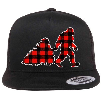 Red Buffalo Plaid Pajama Bigfoot Christmas Flat Bill Trucker Hat