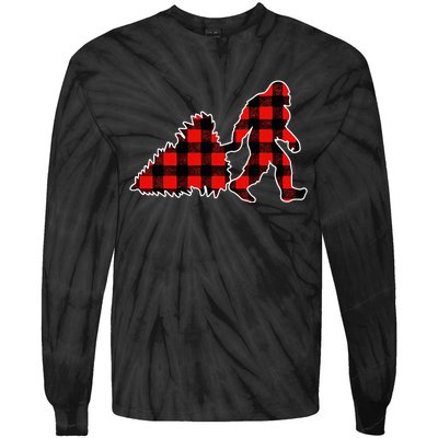 Red Buffalo Plaid Pajama Bigfoot Christmas Tie-Dye Long Sleeve Shirt