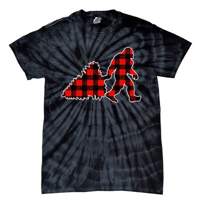 Red Buffalo Plaid Pajama Bigfoot Christmas Tie-Dye T-Shirt