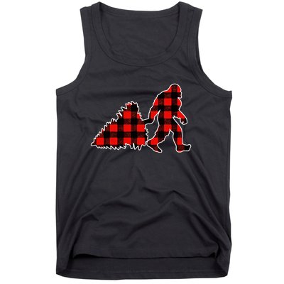 Red Buffalo Plaid Pajama Bigfoot Christmas Tank Top