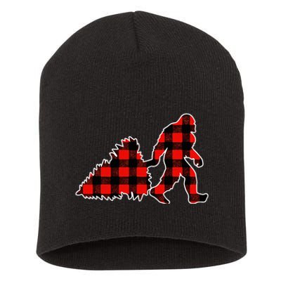 Red Buffalo Plaid Pajama Bigfoot Christmas Short Acrylic Beanie