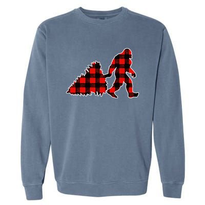 Red Buffalo Plaid Pajama Bigfoot Christmas Garment-Dyed Sweatshirt