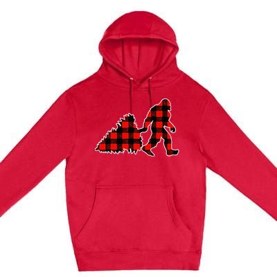 Red Buffalo Plaid Pajama Bigfoot Christmas Premium Pullover Hoodie