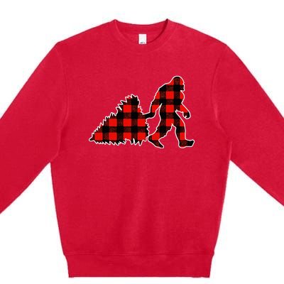 Red Buffalo Plaid Pajama Bigfoot Christmas Premium Crewneck Sweatshirt