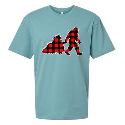 Red Buffalo Plaid Pajama Bigfoot Christmas Sueded Cloud Jersey T-Shirt