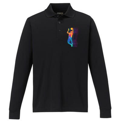 Retro Basketball Player Gift Performance Long Sleeve Polo