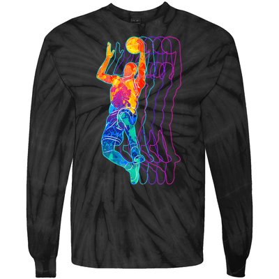 Retro Basketball Player Gift Tie-Dye Long Sleeve Shirt