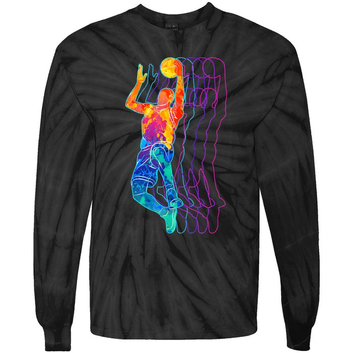 Retro Basketball Player Gift Tie-Dye Long Sleeve Shirt