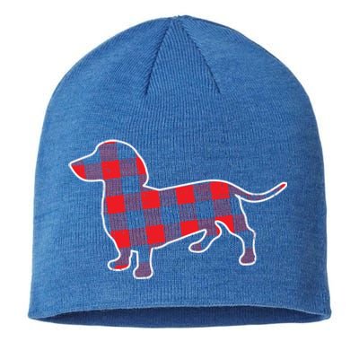 Red Bufallo Plaid Dachshund Dog Xmas Holiday Wiener Gift Cool Gift Sustainable Beanie