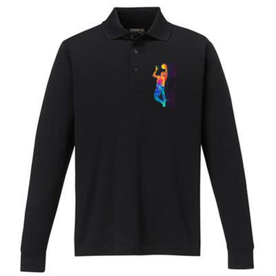 Retro Basketball Player Gift Performance Long Sleeve Polo