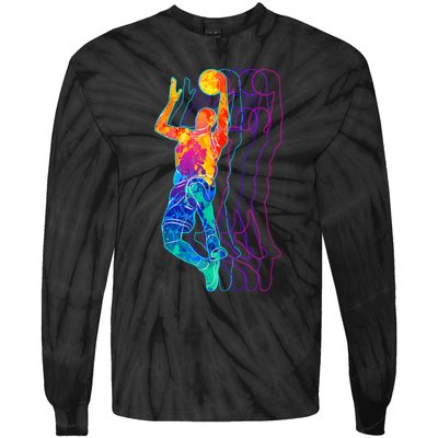 Retro Basketball Player Gift Tie-Dye Long Sleeve Shirt