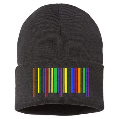 Rainbow Barcode Pride Month Subtle Lgbt Design Gay Rights Sustainable Knit Beanie