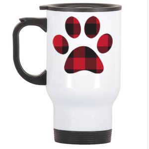 Red Black Plaid Paw Print Gift Stainless Steel Travel Mug