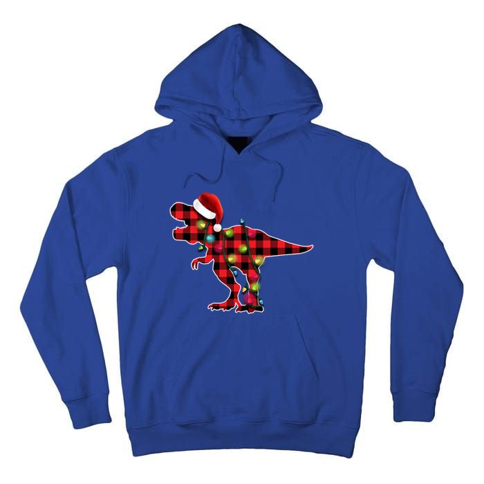 Red Buffalo Plaid Trex Dinosaur Christmas Tree Lights Gift Tall Hoodie